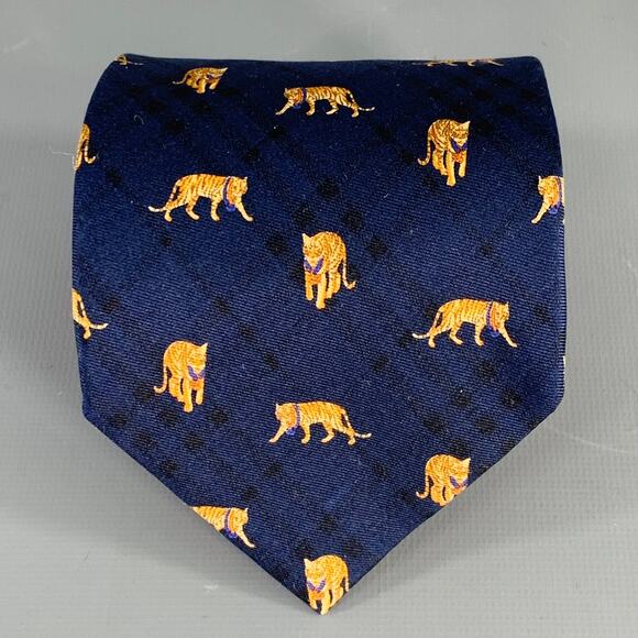 BURBERRYS Navy Gold Tigers Silk Tie - Picture 1 of 6